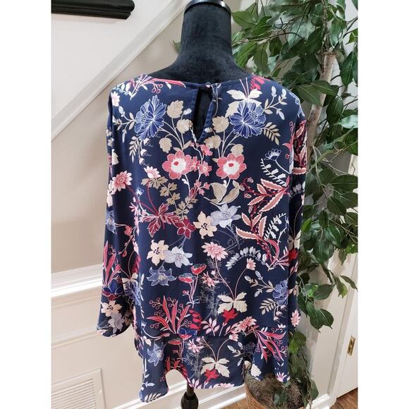 Charter Club Women's Blue Floral Polyester Round Neck Long Sleeve Top Blouse XXL - Picture 7 of 12